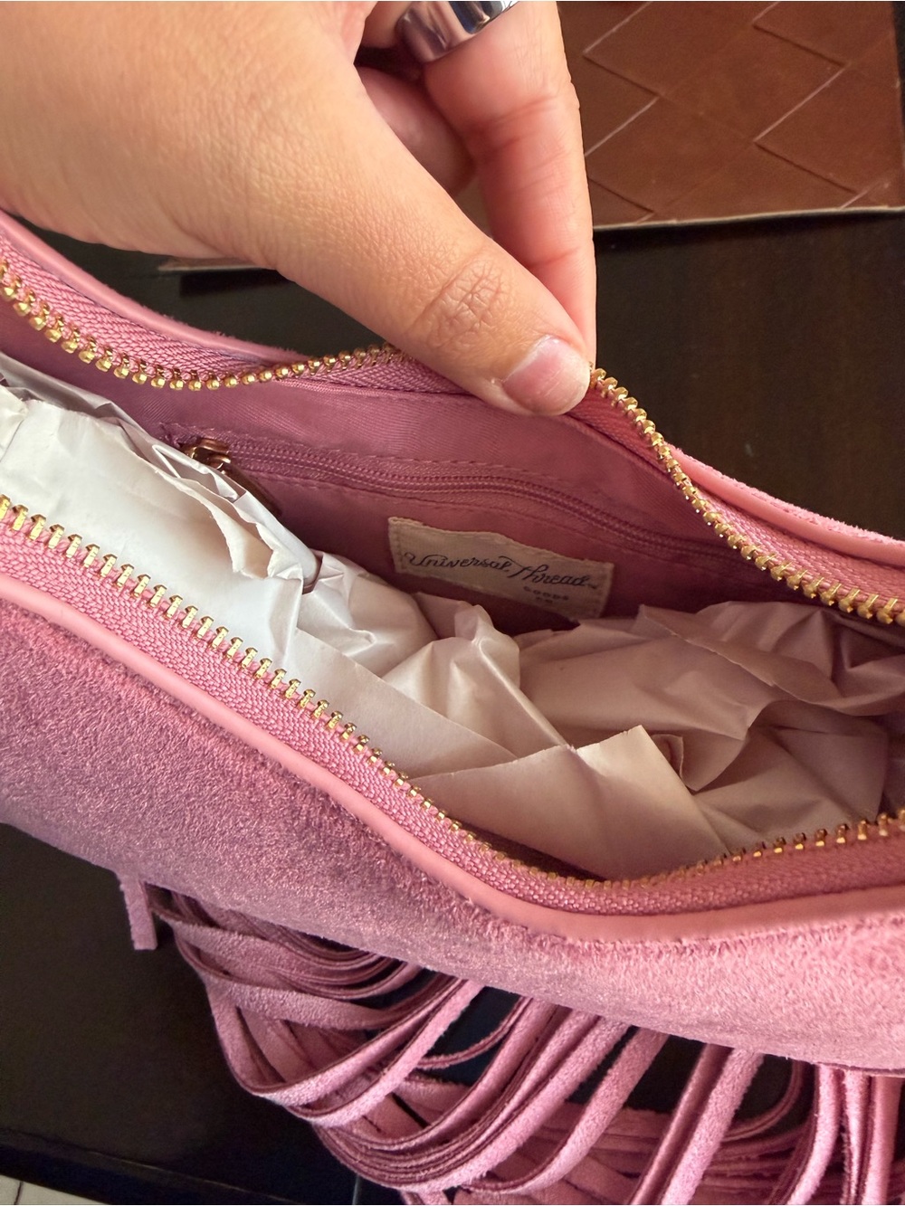 Pink Suede Fringe Shoulder Bag - Picture 5 of 7